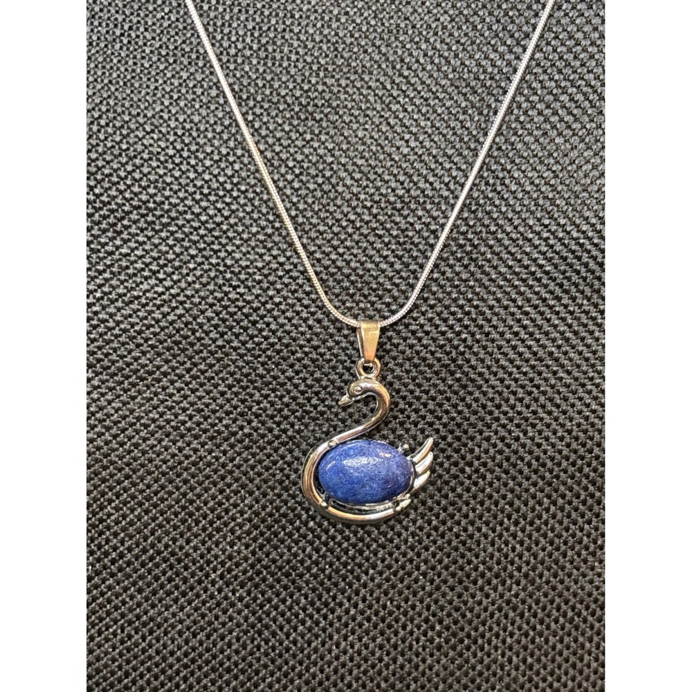 Blue Lapis Lazuli Swan Pendant Necklace Stainless Steel Snake Chain Adjustable